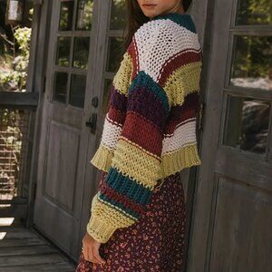 Multicolor Striped Round Neck Short Knit Sweater Pullover Boho Y2K